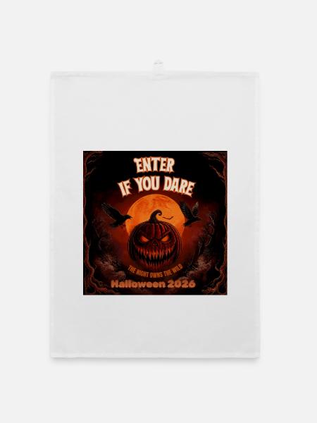 Geh hinein, Wenn Du wagst – Halloween - Organic Geschirrtuch - Weiß
