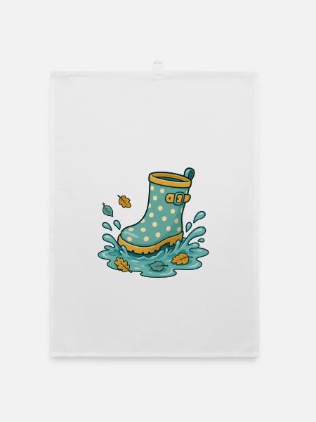 Rain Boot Splash – Cosy Rain Day - Organic Geschirrtuch - Weiß