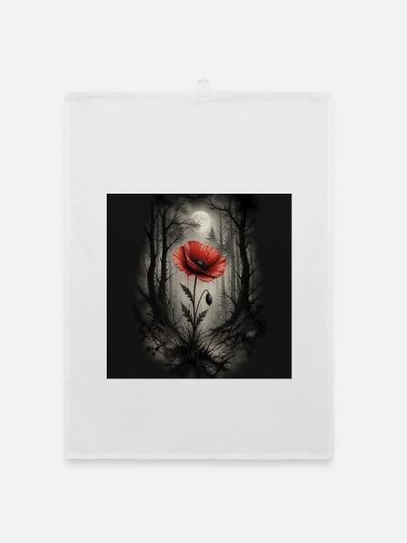 Mohn im dunklen Wald - Organic Geschirrtuch - Weiß