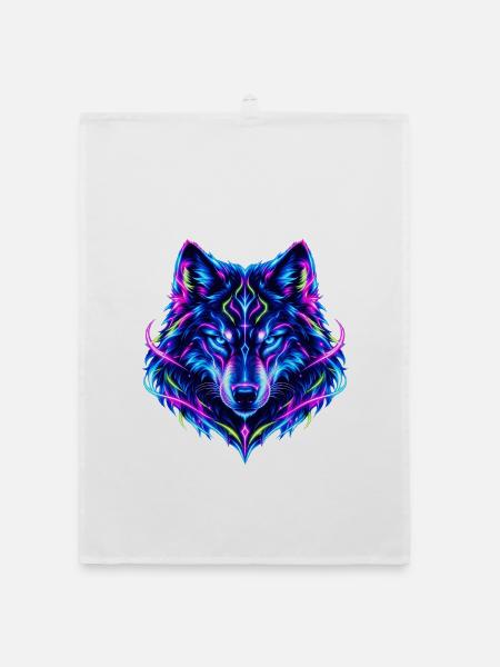 Leuchtender Neon Wolf - Organic Geschirrtuch - Weiß