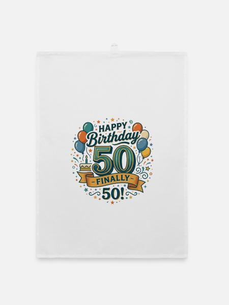 Alles Gute zum Geburtstag endlich 50 Bash Konfetti-Party - Organic Geschirrtuch - Weiß - Vorne