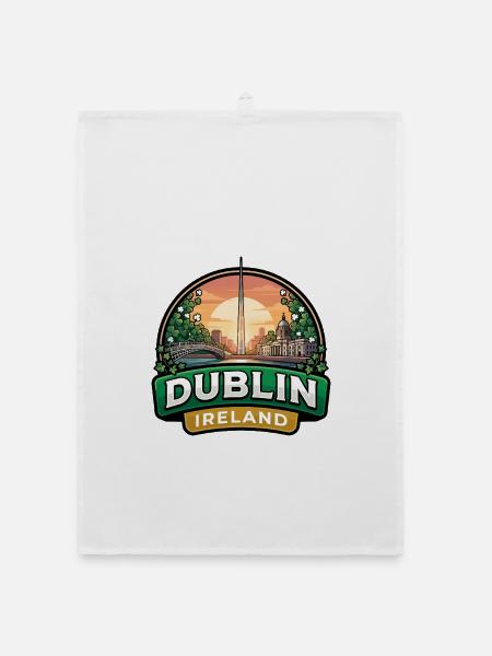 Dublin Ireland Reiseabzeichen Ha Penny Bridge Geschenk - Organic Geschirrtuch - Weiß - Vorne