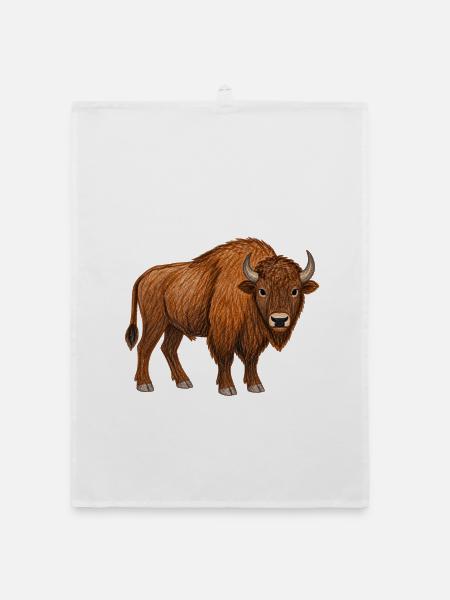 Europäischer Bison - Organic Geschirrtuch - Weiß