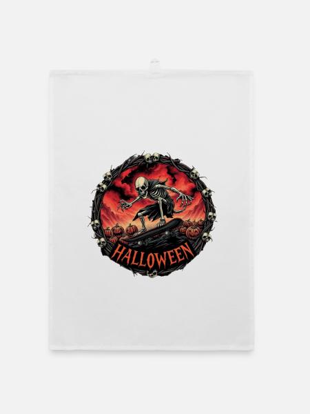 Nightmare Ghost Skateboarder Eingerahmt Circular Dark - Organic Geschirrtuch - Weiß
