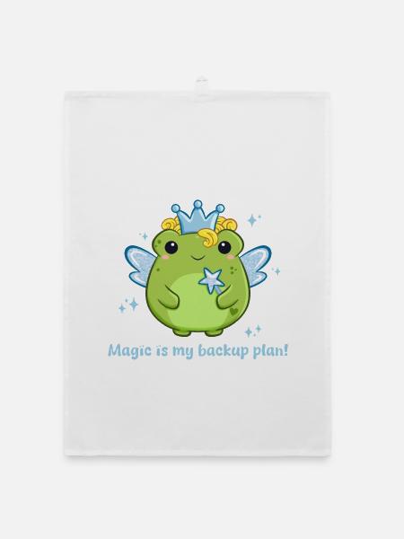 Süße Frosch Fee in blau mit lustigem Spruch - Organic Geschirrtuch - Weiß - Vorne