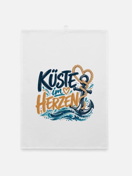 Küste im Herzen – Maritimes Design - Organic Geschirrtuch - Weiß