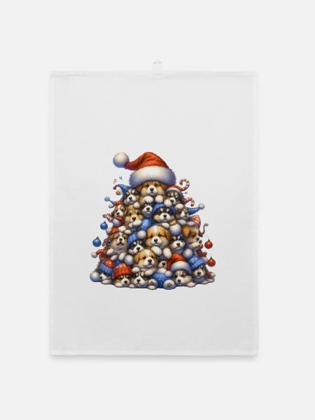 🎁 Weihnachtswelpenbaum - Organic Geschirrtuch - Weiß - Vorne