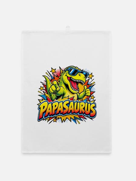  Papasaurus Dinosaurier T-rex Comic Buch Pop Art - Organic Geschirrtuch - Weiß - Vorne