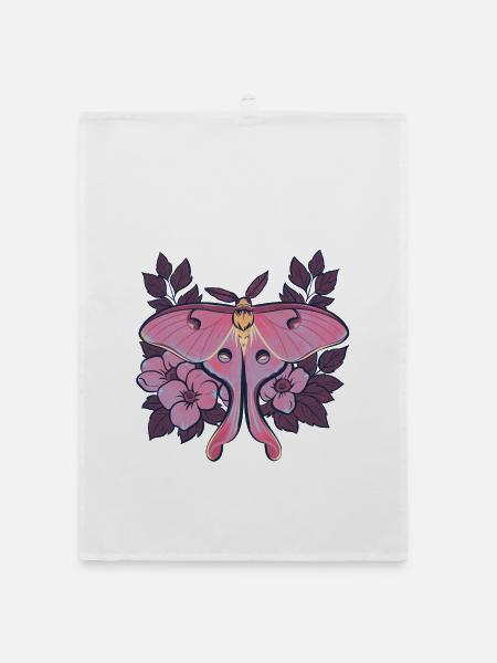 Pink Moon Moth im Blumenrahmen - Organic Geschirrtuch - Weiß