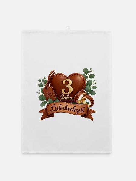 3.Hochzeitstag , Lederhochzeit 3 Jahre  - Organic Geschirrtuch - Weiß - Vorne