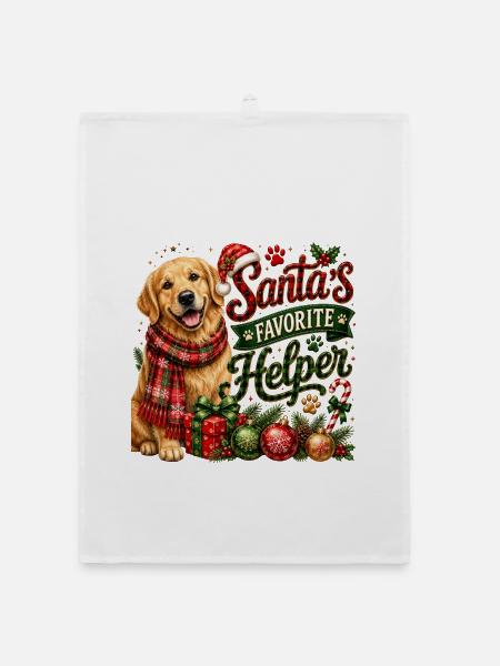 🎁 Weihnachts-Golden Retriever - Organic Geschirrtuch - Weiß - Vorne