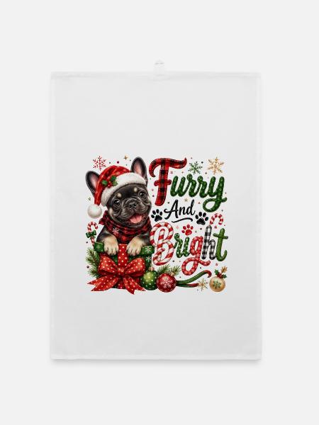 🎁 Weihnachten Französischer Bulldogge - Organic Geschirrtuch - Weiß - Vorne