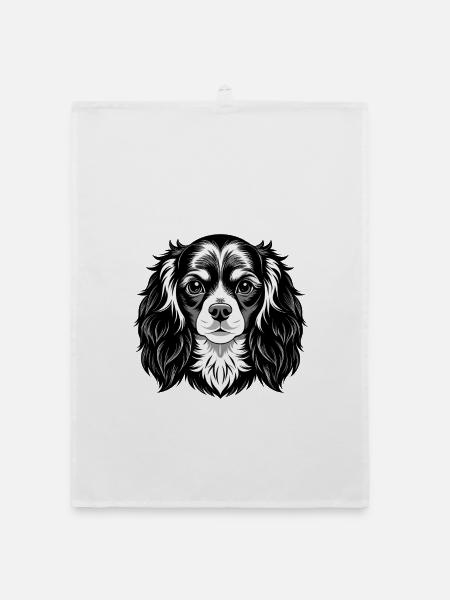 King Charles Spaniel Hundekopf - Organic Geschirrtuch - Weiß - Vorne