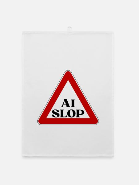 AI SLOP WARNSCHILD ACHTUNG KI MÜLL LUSTIGER SPRUCH - Organic Geschirrtuch - Weiß - Vorne