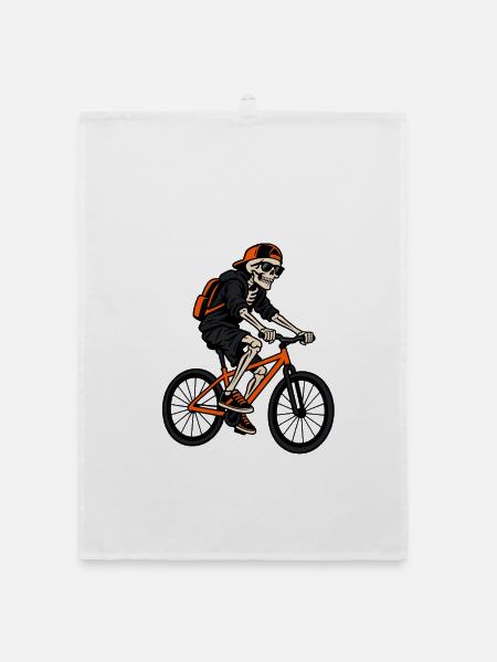 Lustiges Fahrrad Skelett – Halloween Biker - Organic Geschirrtuch - Weiß