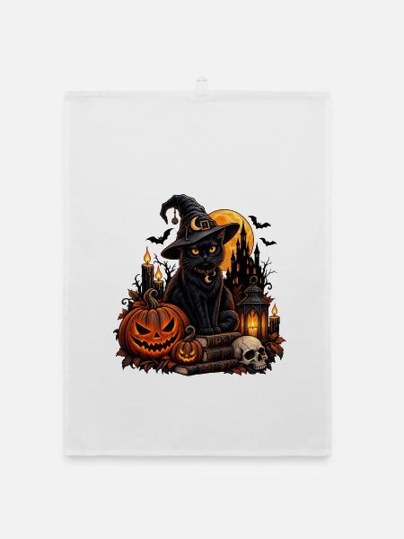 Magische Halloween-Katze im Gothic-Stil - Organic Geschirrtuch - Weiß