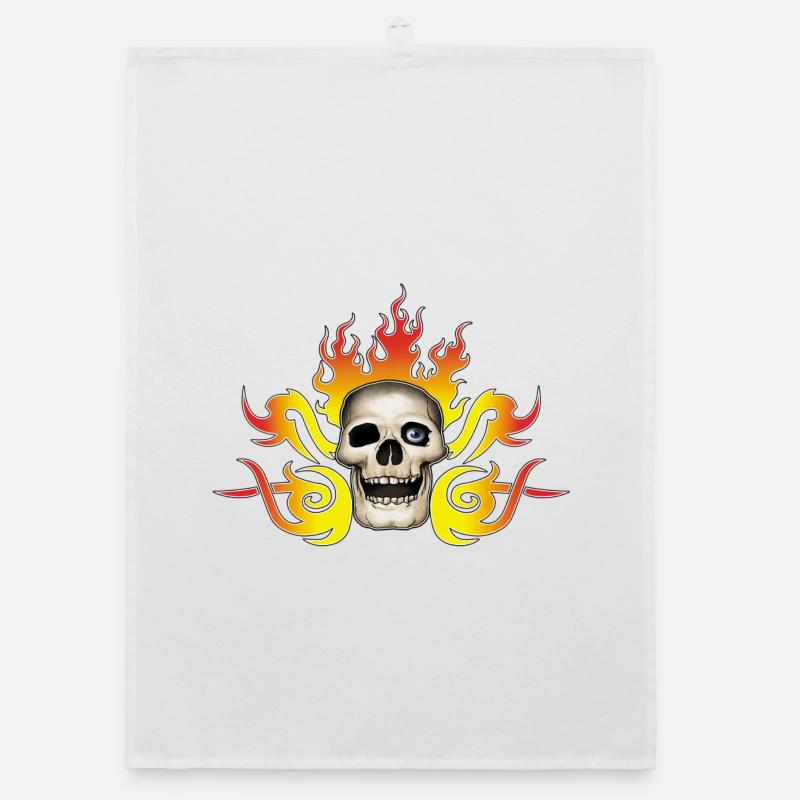 skull and flames Organic dish towel