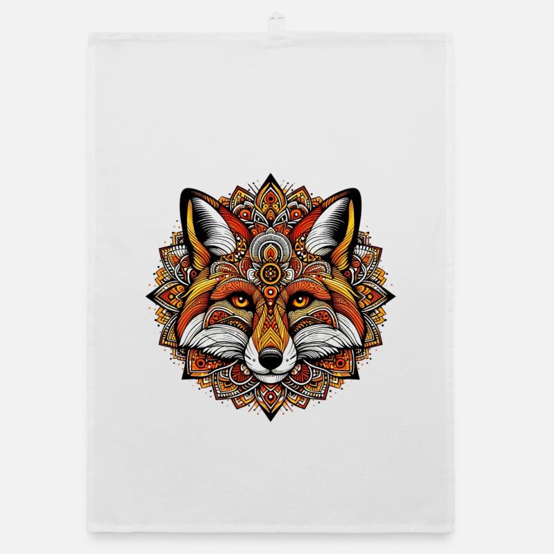 Fox decorated with Mandalas Organic dish towel