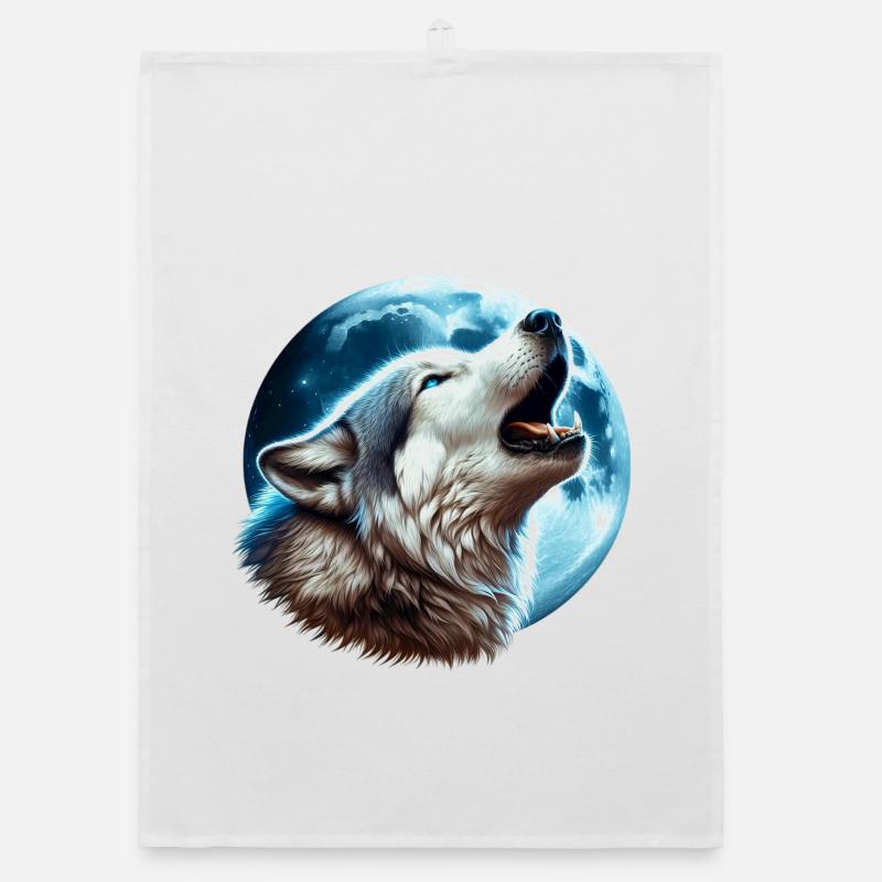Wolf howls at the full moon Organic dish towel