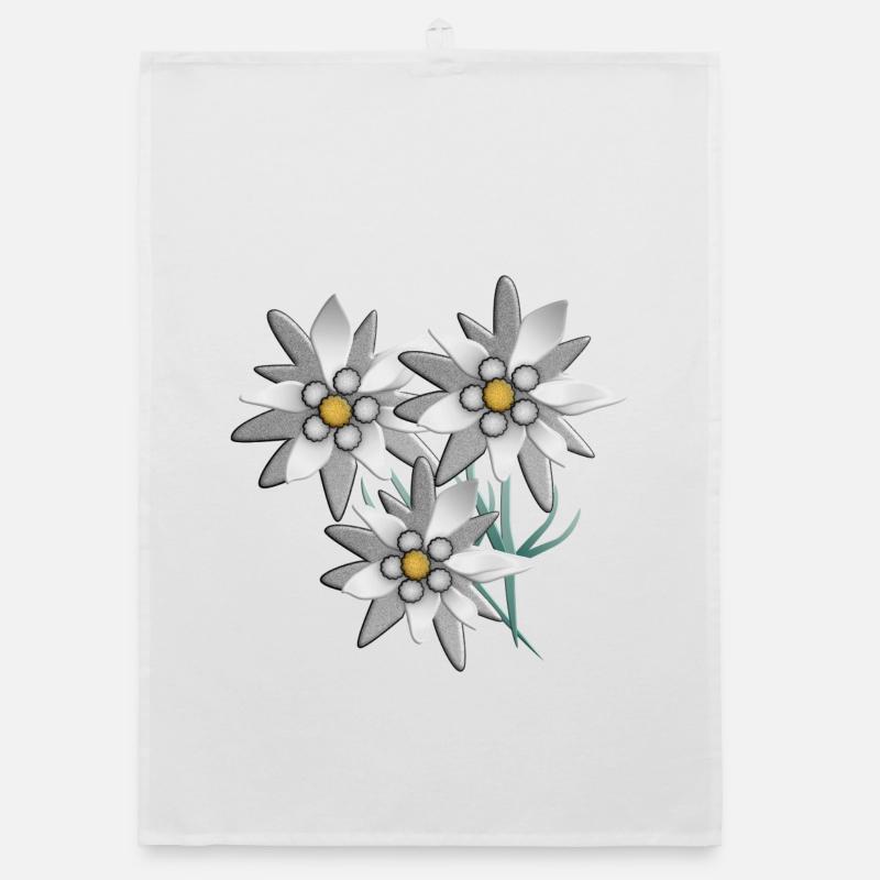 Imprimé fleur d’edelweiss blanc comme neige - Torchon bio - blanc