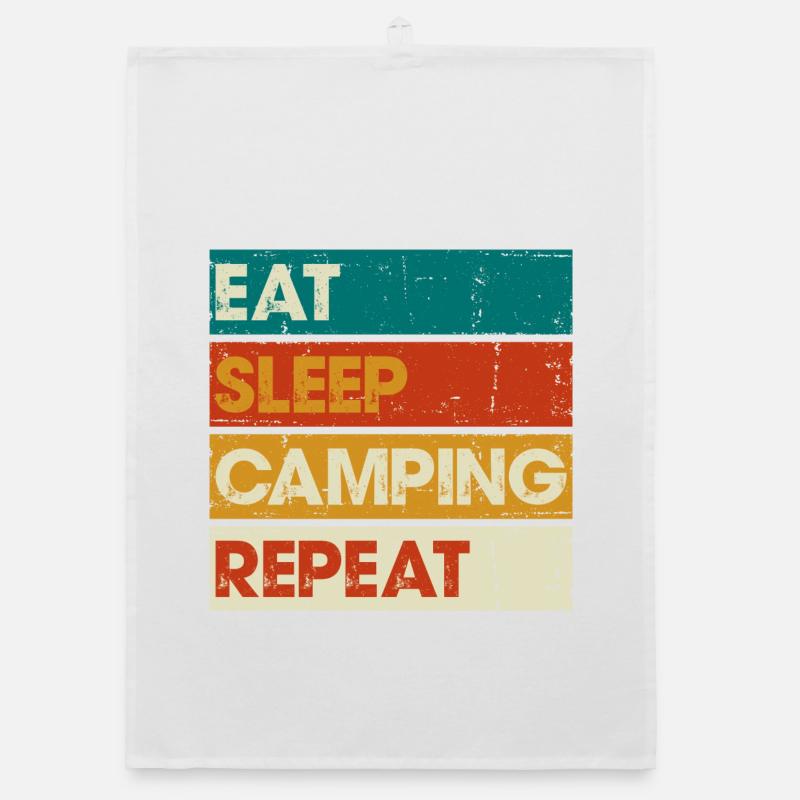 Eat Sleep Camping Repeat Striped Graphic Organic dish towel