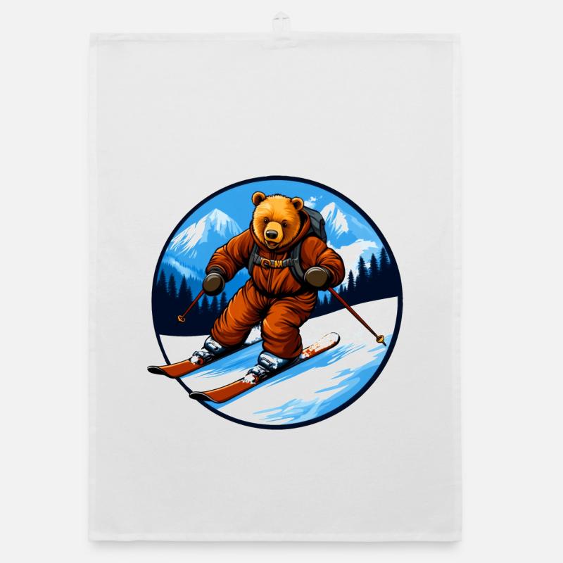 Ski Bären - Organic Geschirrtuch - Weiß