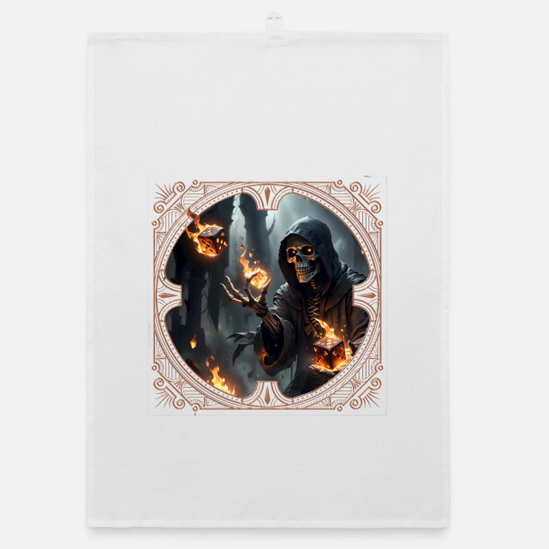Skeleton Dice Magic and Fire Organic dish towel