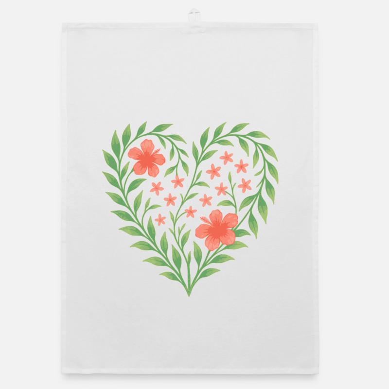 Coeur de fleur avec de délicates fleurs rouges Torchon bio
