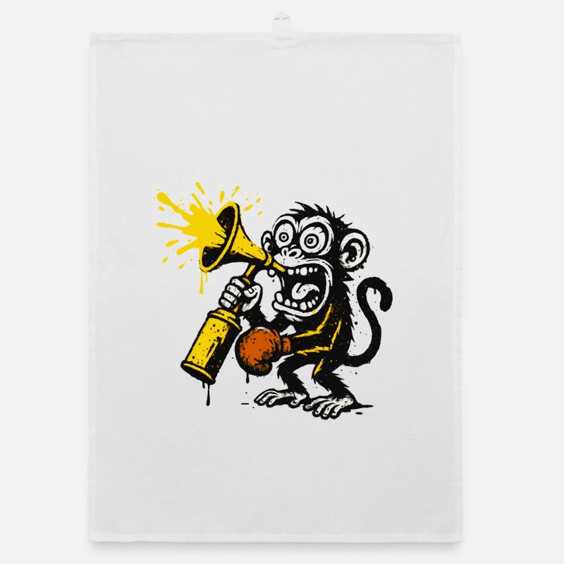 Expressive monkey with megaphone Organic dish towel