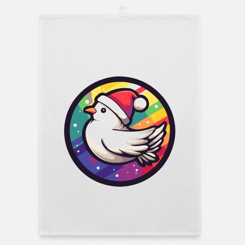 Christmas Bird in Rainbow Ring Organic dish towel