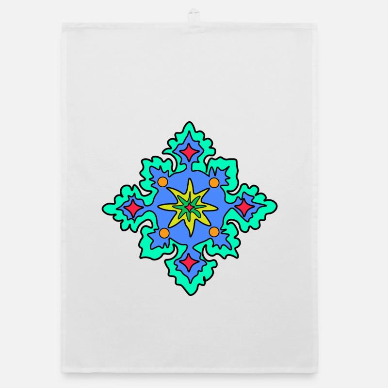 Geometrisches Mandala-Sternmuster - Organic Geschirrtuch - Weiß