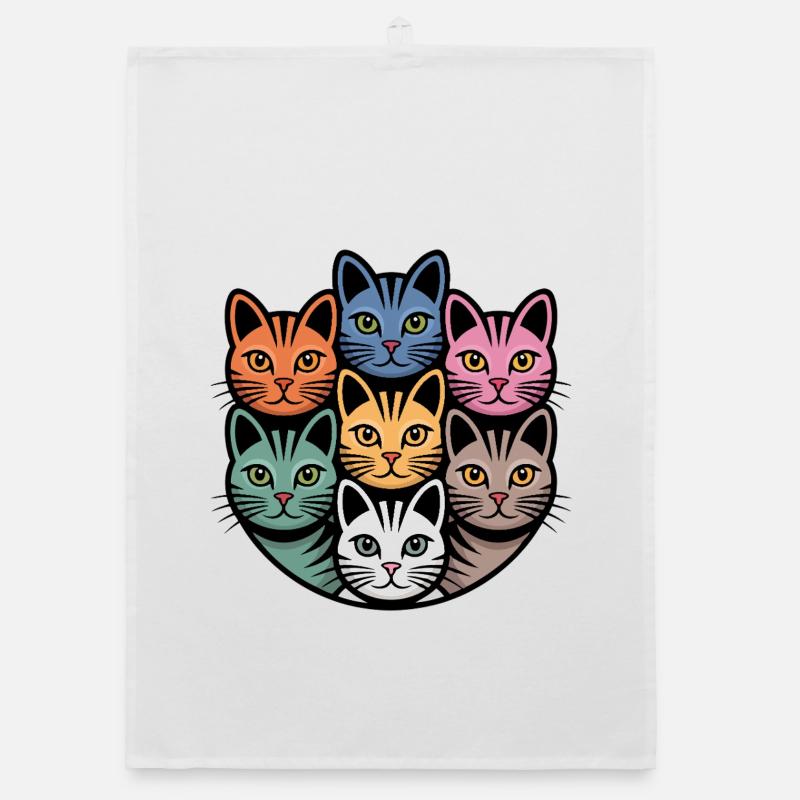 Multi-coloured cat round colourful cats Organic dish towel