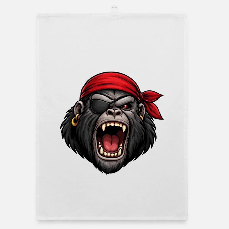 Pirate gorilla with eye patch Organic dish towel