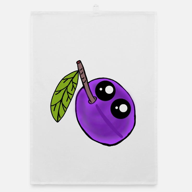 Fruit de prune Kawaii Fruit de prune - Torchon bio - blanc