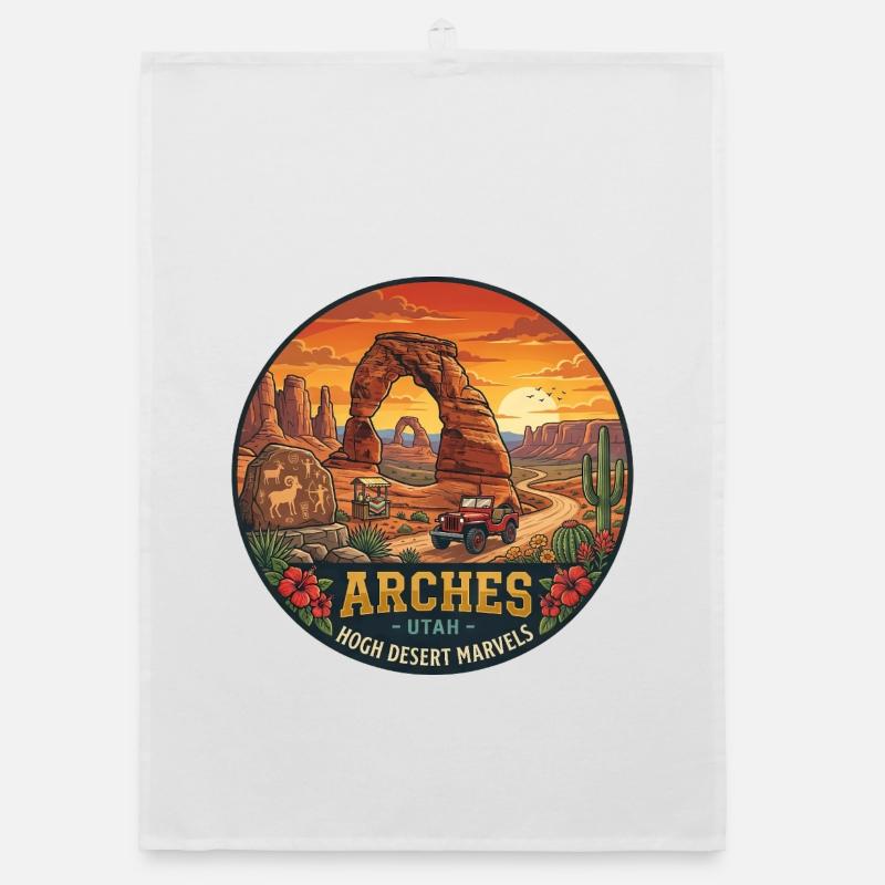 Delicate Arch Utah National Park Sunset Organic dish towel