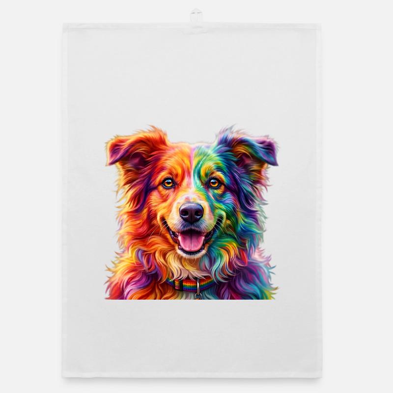 Regenbogenhund / Hund in Regenbogenfarben Organic Geschirrtuch