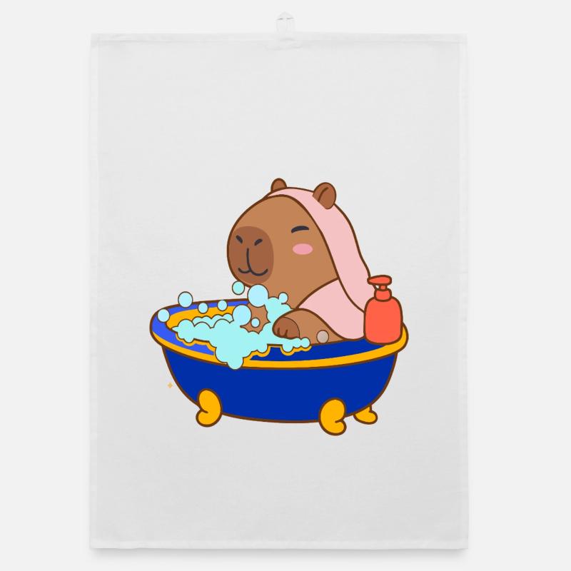 Capybara Bubble Bath Cozy Cartoon Splash & Chill Organic dish towel