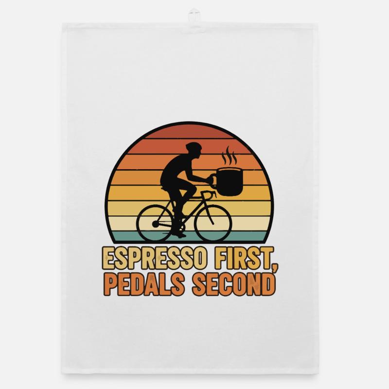 Espresso First Pedals Second Retro Cycling Organic dish towel