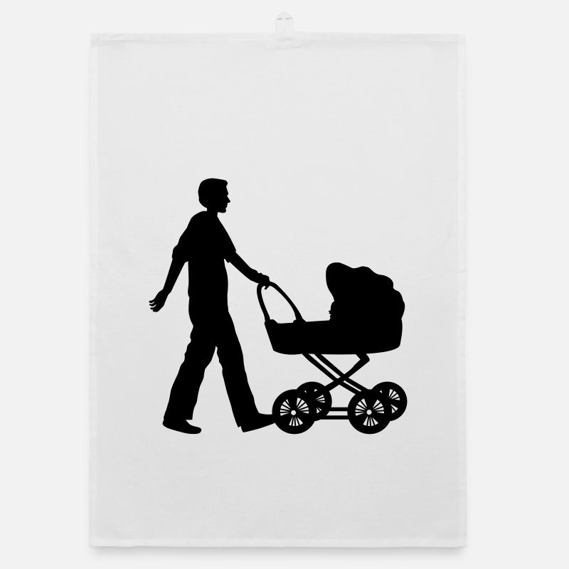 vater kind kinderwagen - Organic Geschirrtuch - Weiß