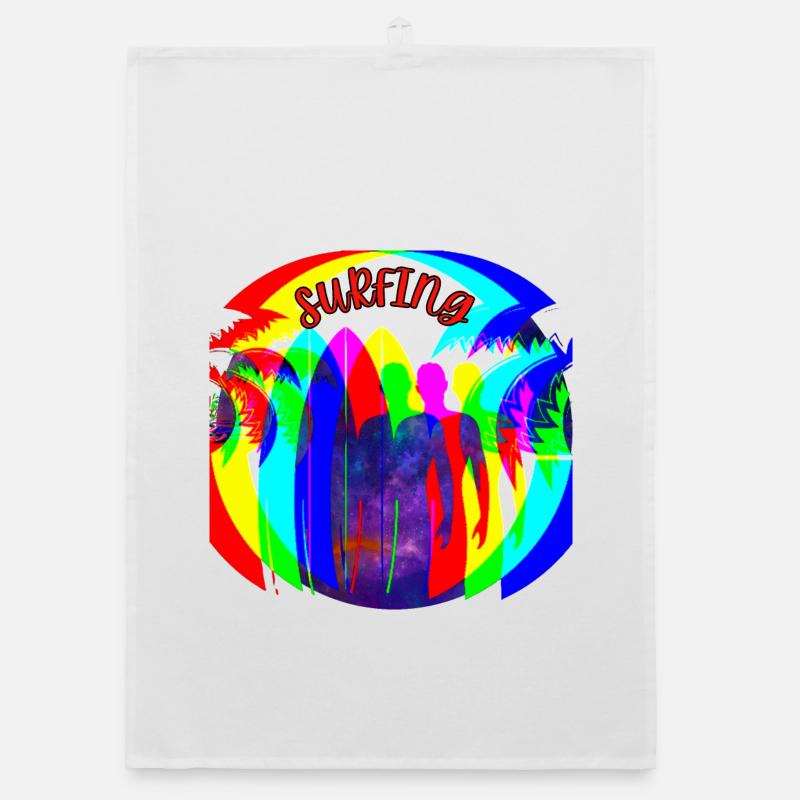 Surfer Silhouetten im Regenbogenfarben Organic Geschirrtuch