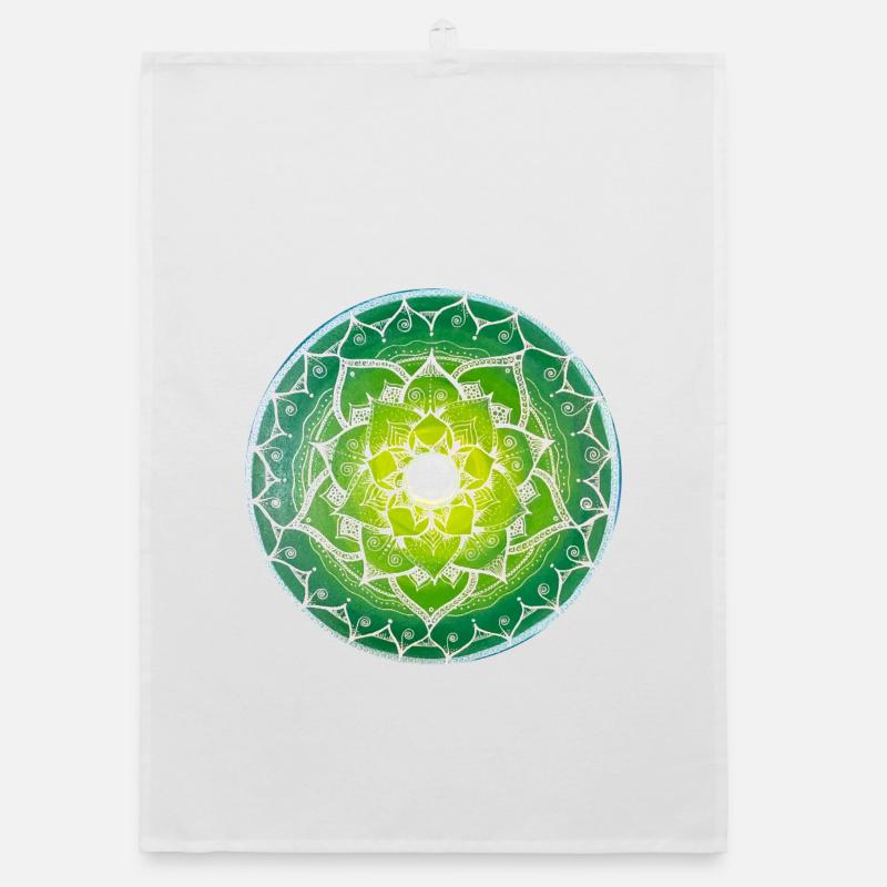 Green mandala with spiritual pattern Organic dish towel