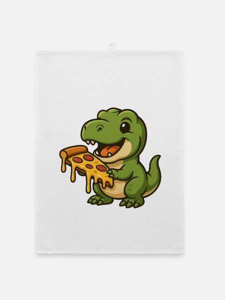 Cute Dino T-Rex Cartoon Pizza Lover - Organic dish towel - white - Front