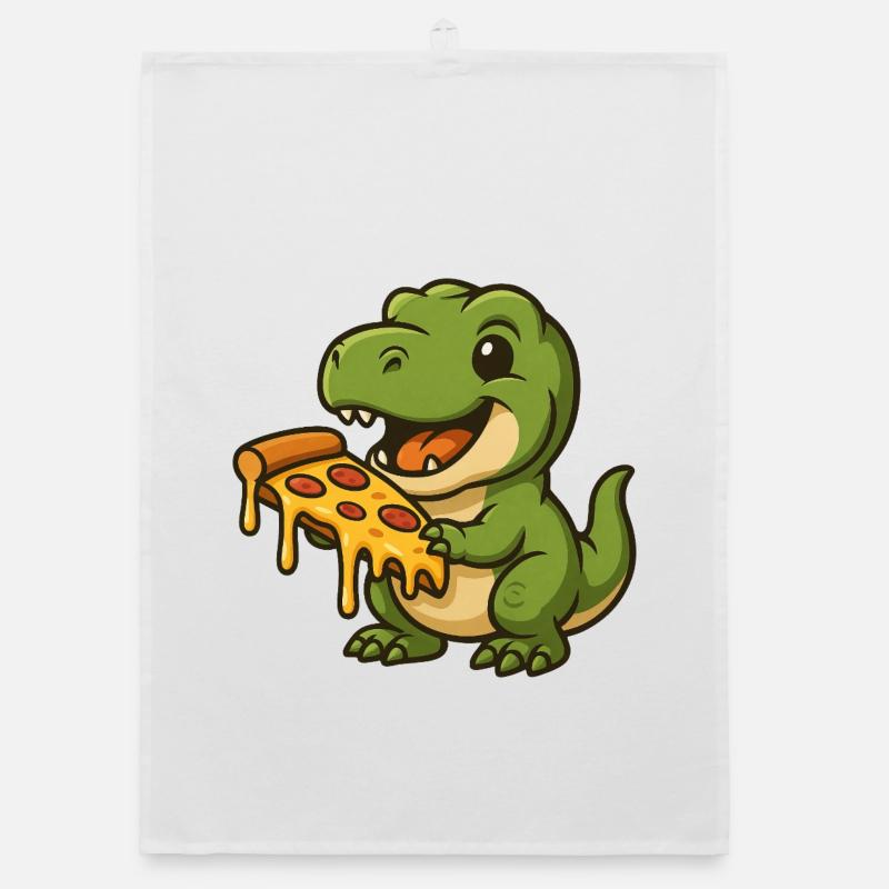 Mignon Dino T-Rex Dessin animé Pizza Lover Torchon bio