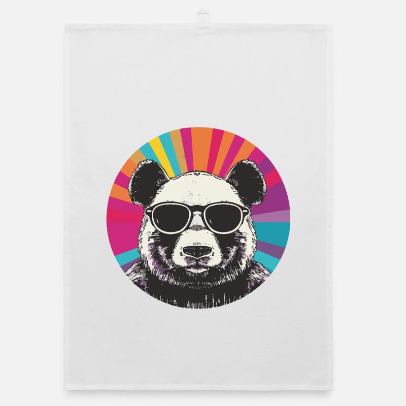 Bear portrait with retro sunglasses Organic dish towel