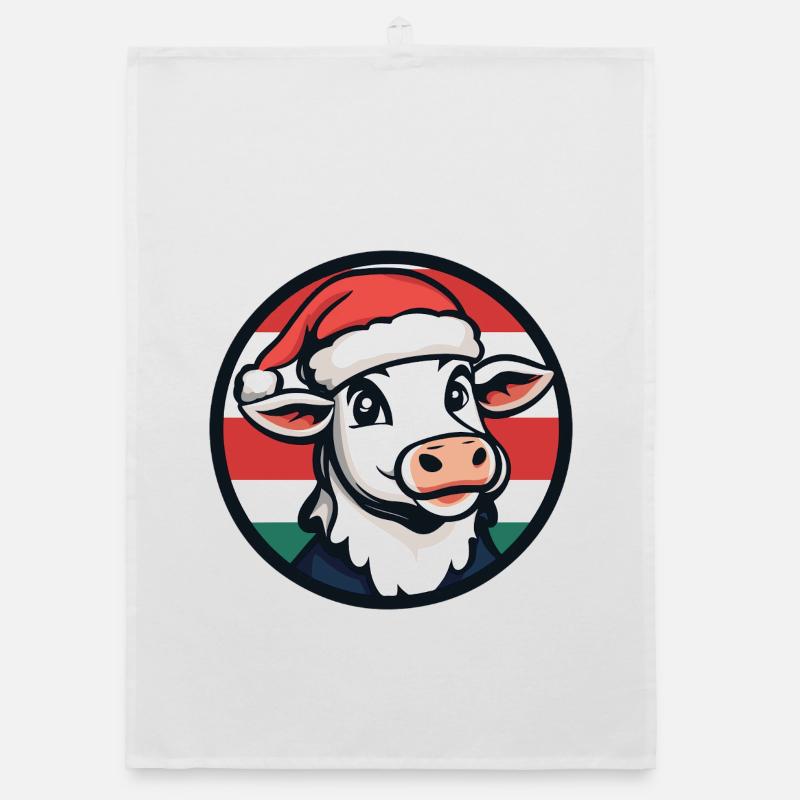 Weihnachtskuh im Festtagsrot-Grün Organic Geschirrtuch