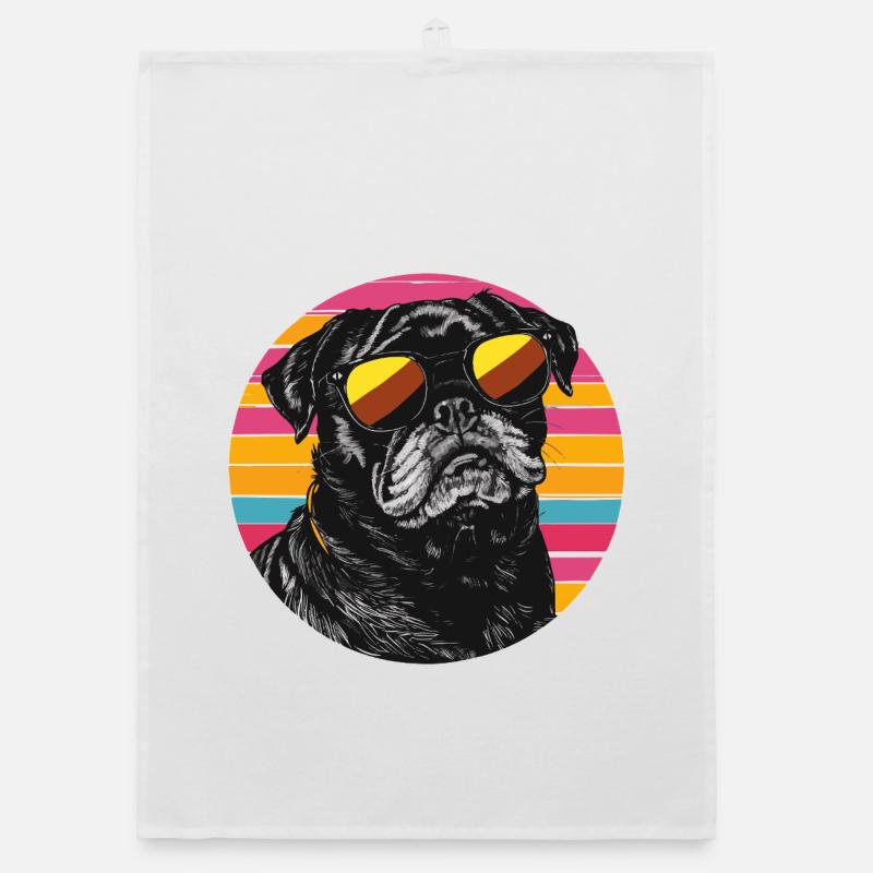 Pug Neon Retro Sunglasses Organic dish towel