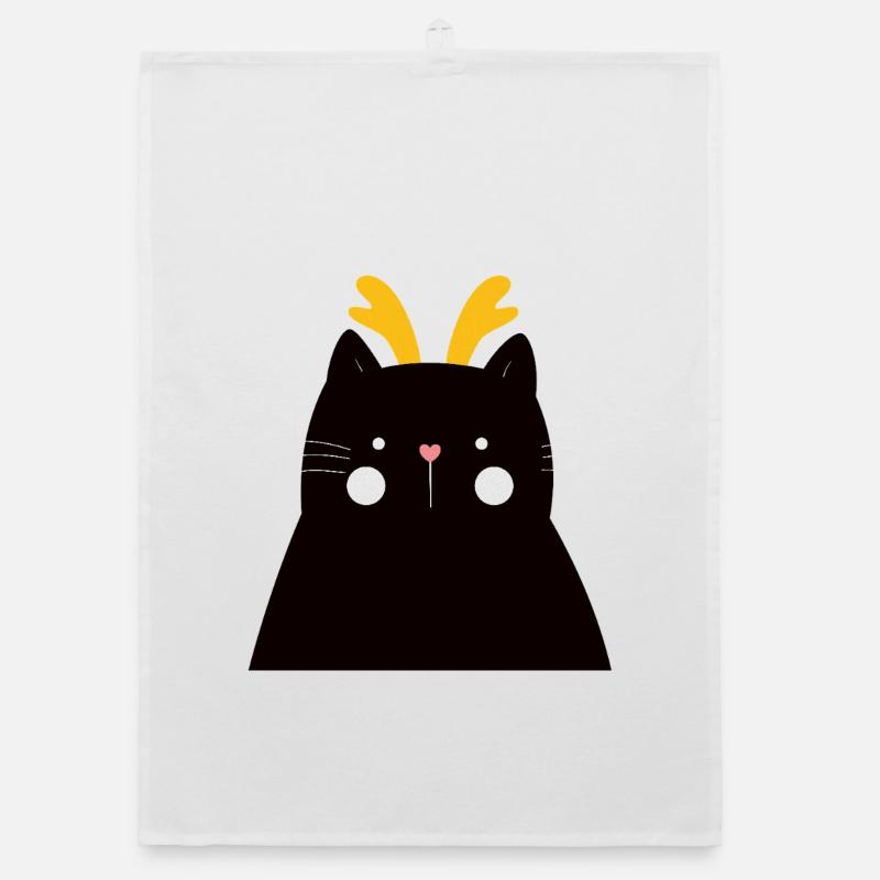 Chat noir aux bois dorés - Torchon bio - blanc