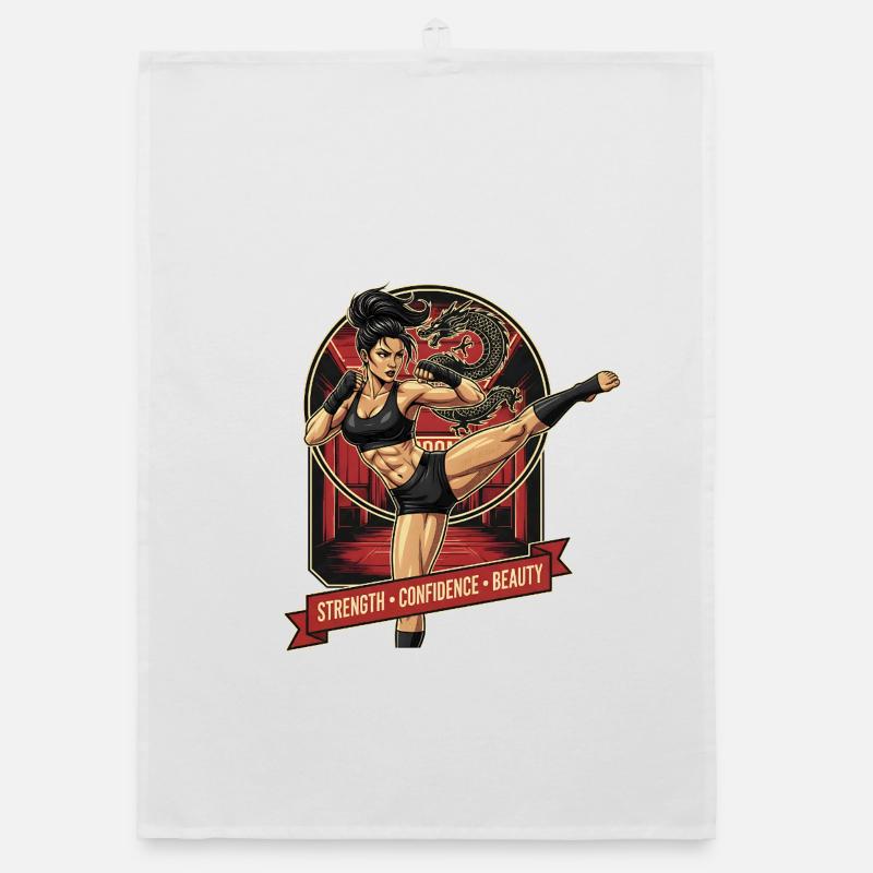 Kampfkunstheldin mit Drache Organic Geschirrtuch