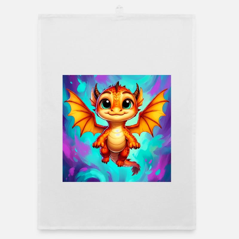 dragon - Torchon bio - blanc