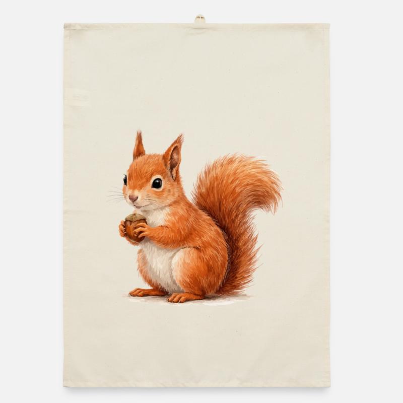 Eichhörnchen mit Eichel Illustration Organic Geschirrtuch
